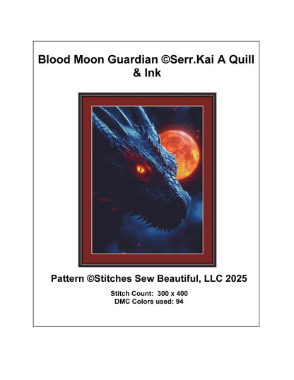 Blood Moon Guardian counted cross stitch pattern by Serr.Kai A Quill & Ink