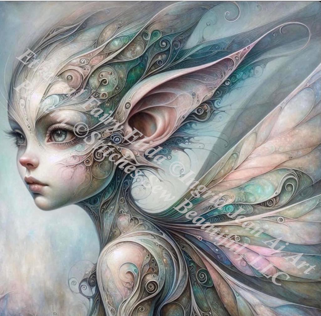 Ethereal Fairy Elida counted cross stitch pattern by Ingrid Jean AI Art