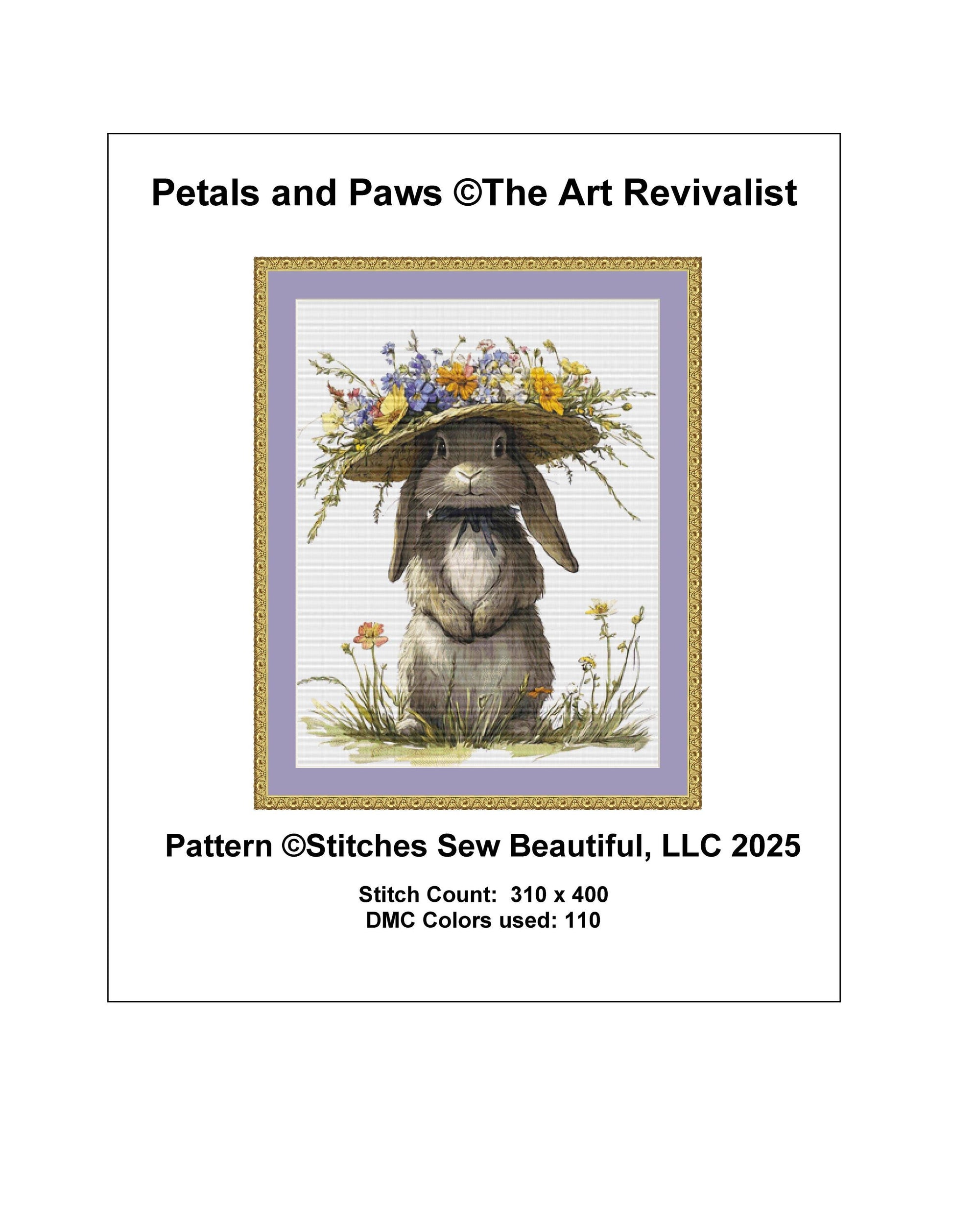 Petals and Paws counted cross stitch pattern by The Art Revivalist