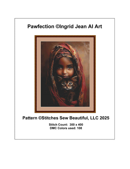 Pawfection counted cross stitch pattern by Ingrid Jean AI Art