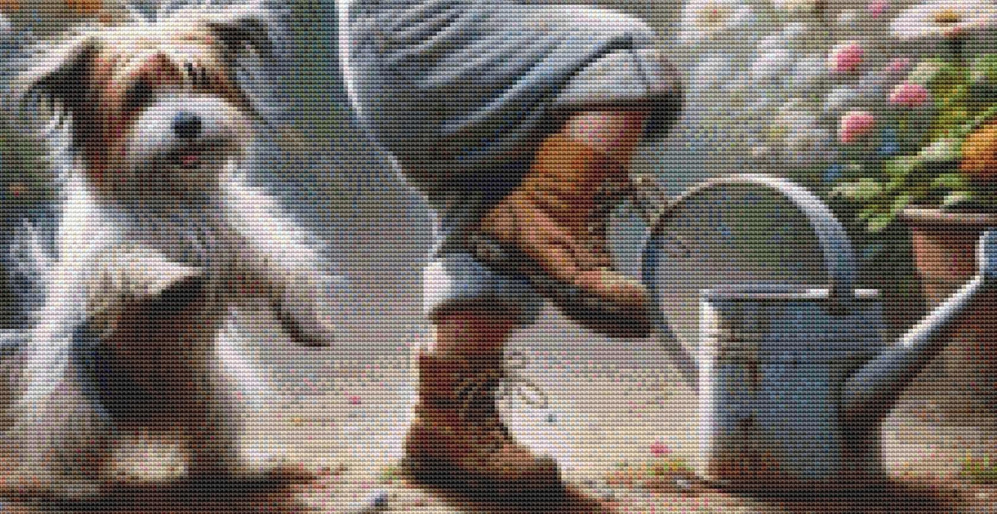 Who Says You Can't Teach an Old Dog New Tricks (Small) counted cross stitch pattern by Ingrid Jean AI Art