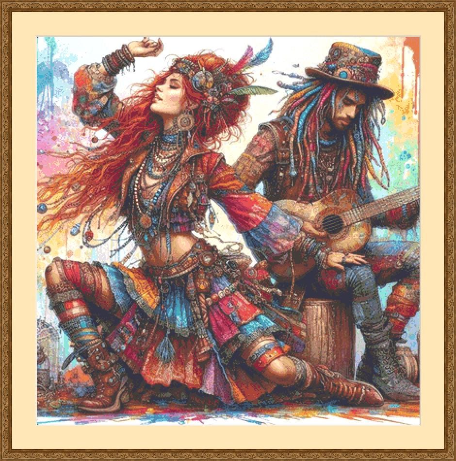 Following the Rhythm of Earth counted cross stitch pattern by Ingrid Jean AI Art