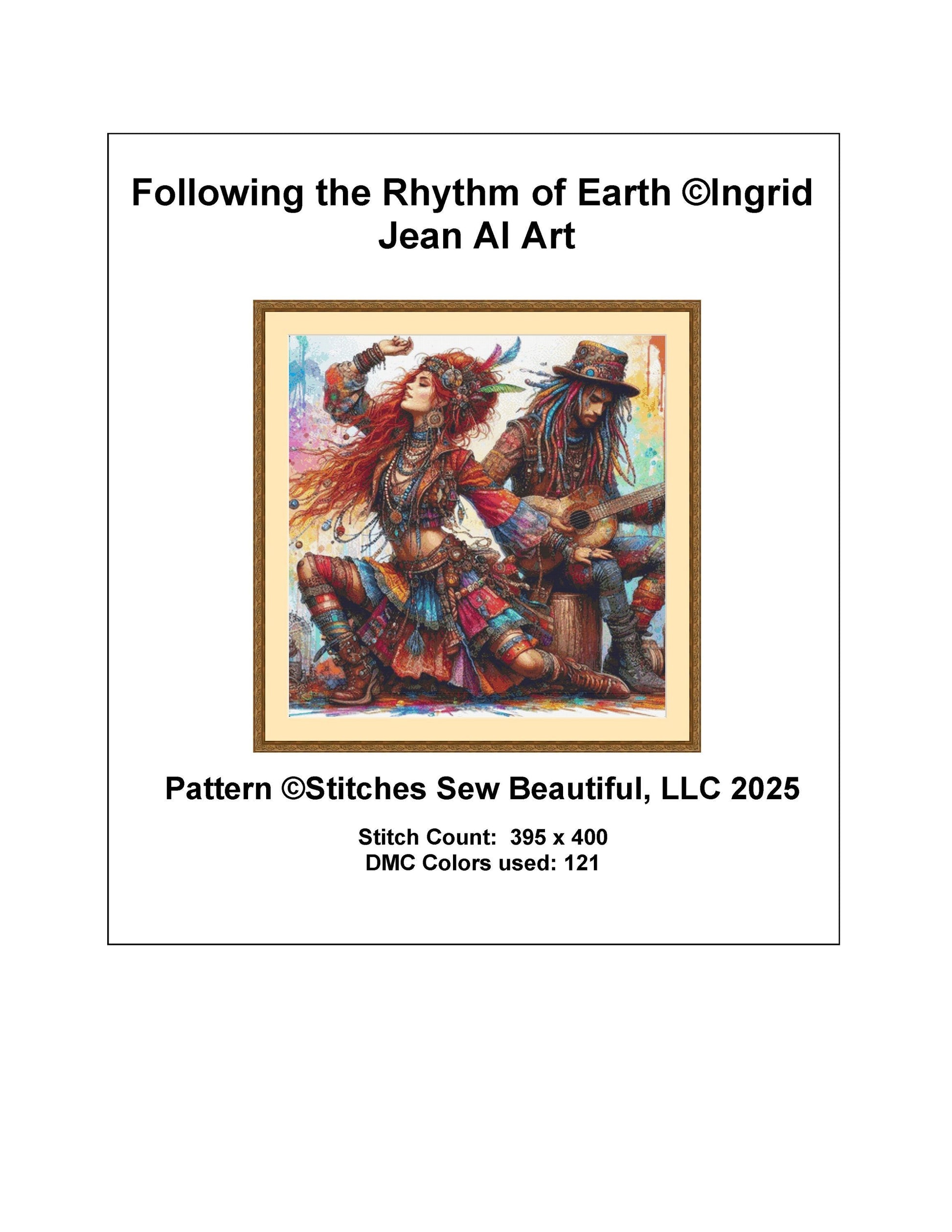 Following the Rhythm of Earth counted cross stitch pattern by Ingrid Jean AI Art