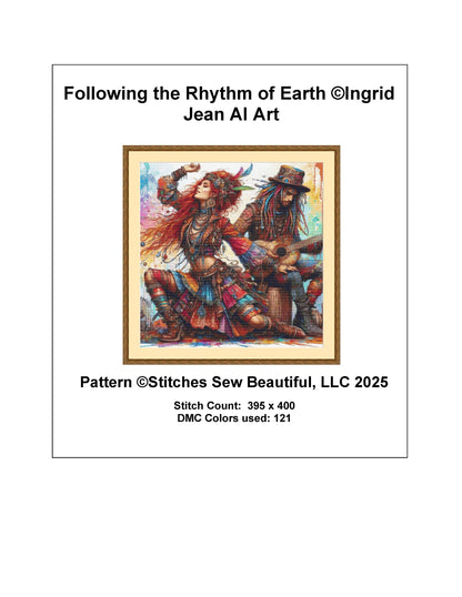 Following the Rhythm of Earth counted cross stitch pattern by Ingrid Jean AI Art