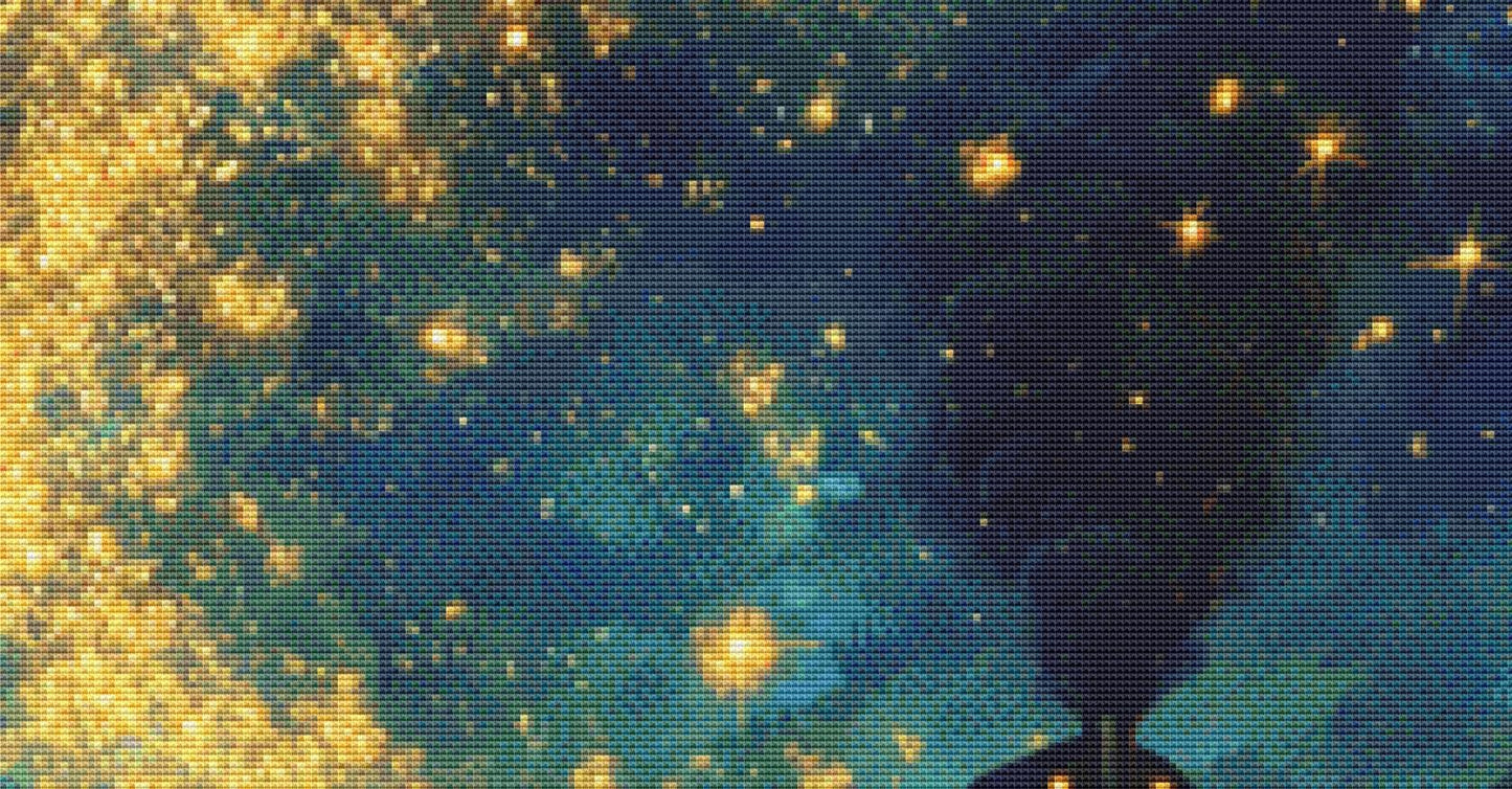 Night Train Racing Through the Stars counted cross stitch pattern by IllustNation