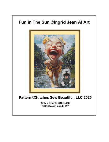 Fun in The Sun counted cross stitch pattern by Ingrid Jean AI Art