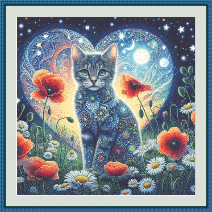 Elegant Floral Feline counted cross stitch pattern by World of Love Hearts/Adrian G. Eyre
