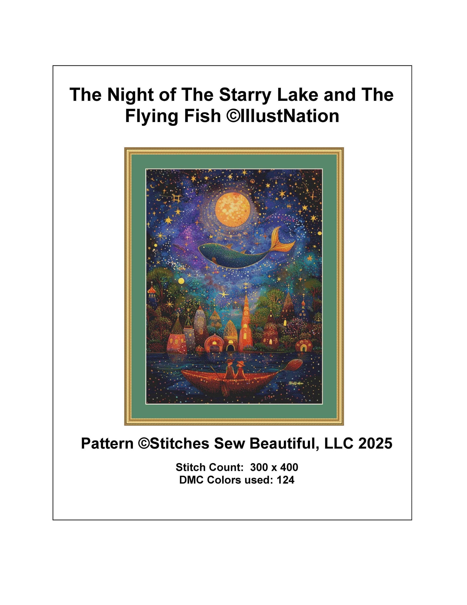 The Night of The Starry Lake and The Flying Fish counted cross stitch pattern by IllustNation