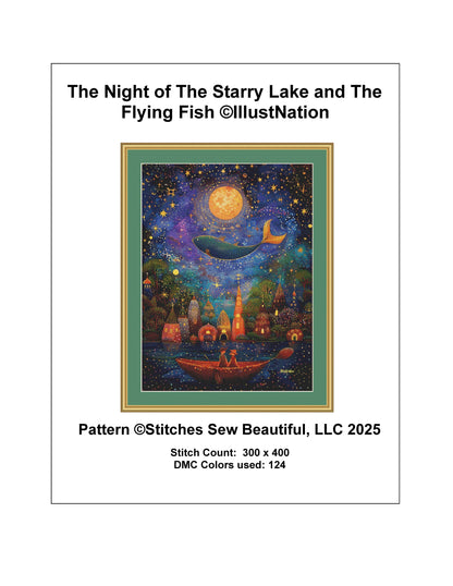 The Night of The Starry Lake and The Flying Fish counted cross stitch pattern by IllustNation