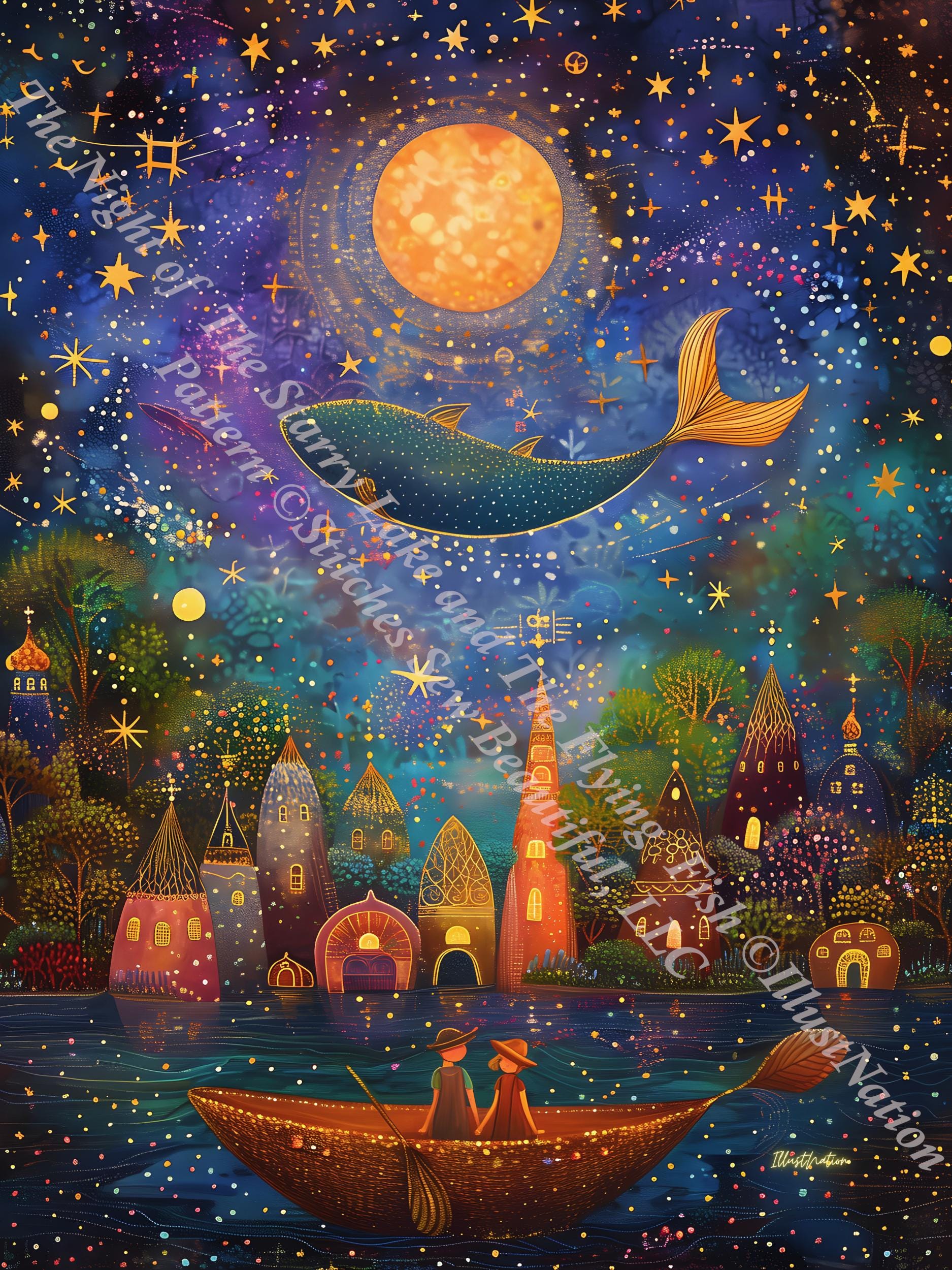 The Night of The Starry Lake and The Flying Fish counted cross stitch pattern by IllustNation