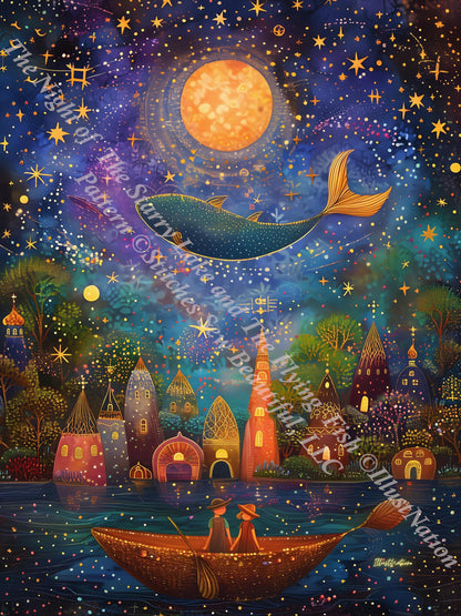 The Night of The Starry Lake and The Flying Fish counted cross stitch pattern by IllustNation