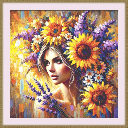 The Beauty Between Sunflowers and Lavender counted cross stitch pattern by Eder Jose Rosa