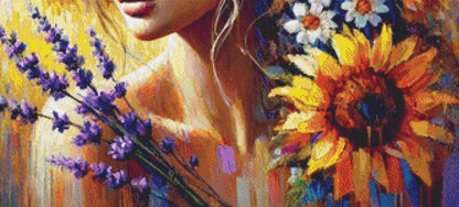 The Beauty Between Sunflowers and Lavender counted cross stitch pattern by Eder Jose Rosa