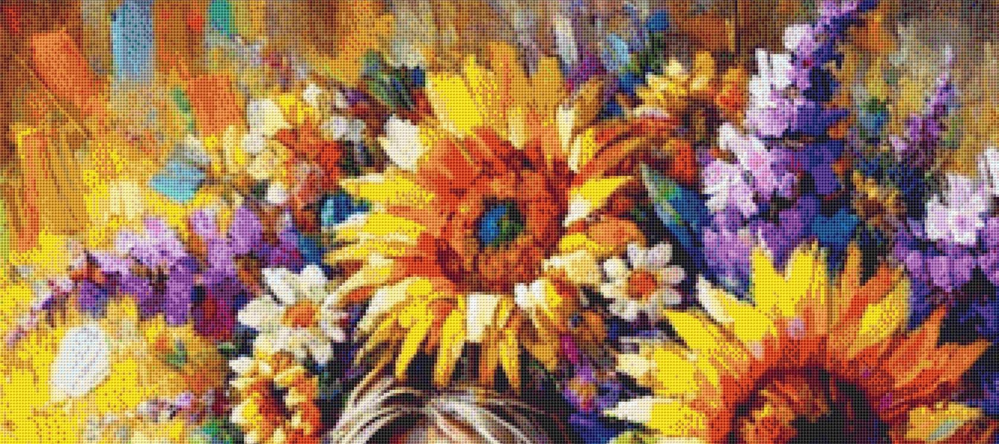 The Beauty Between Sunflowers and Lavender counted cross stitch pattern by Eder Jose Rosa