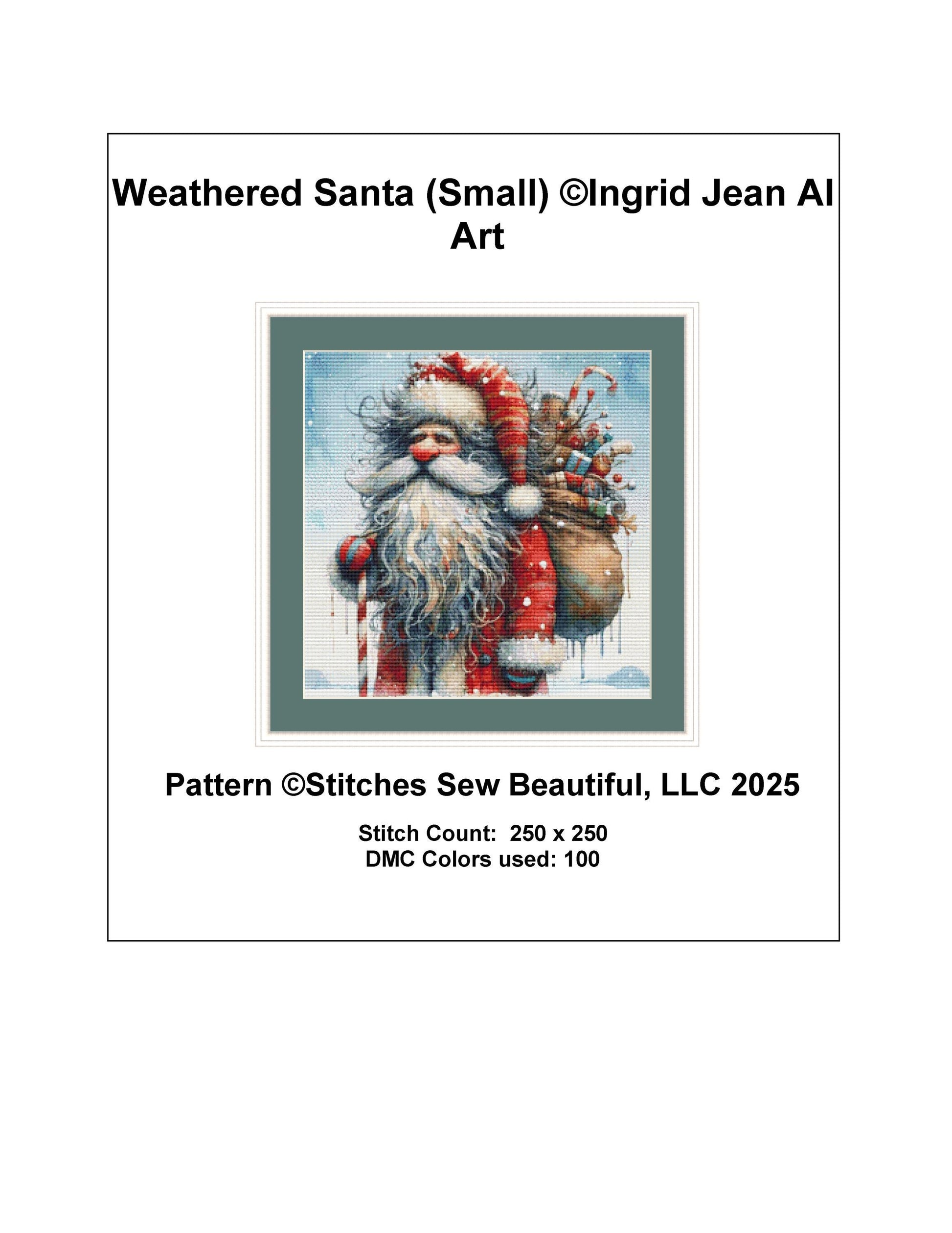 Weathered Santa (Small) counted cross stitch pattern by Ingrid Jean AI Art