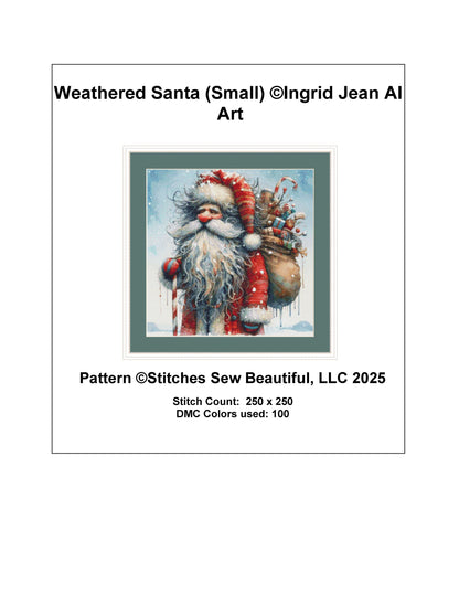 Weathered Santa (Small) counted cross stitch pattern by Ingrid Jean AI Art