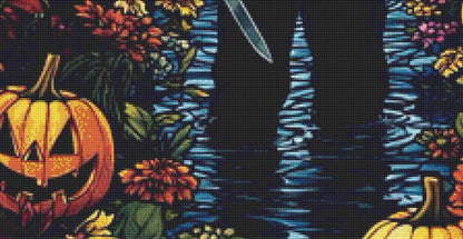 Stained Glass Michael Myers counted cross stitch pattern by Ingrid Jean AI Art