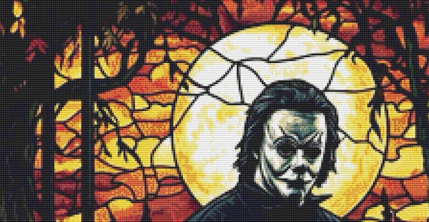 Stained Glass Michael Myers counted cross stitch pattern by Ingrid Jean AI Art