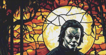 Stained Glass Michael Myers counted cross stitch pattern by Ingrid Jean AI Art