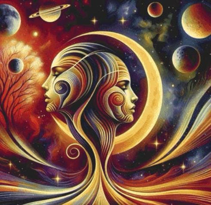 Gazing at The Cosmos counted cross stitch pattern by Ingrid Jean AI Art