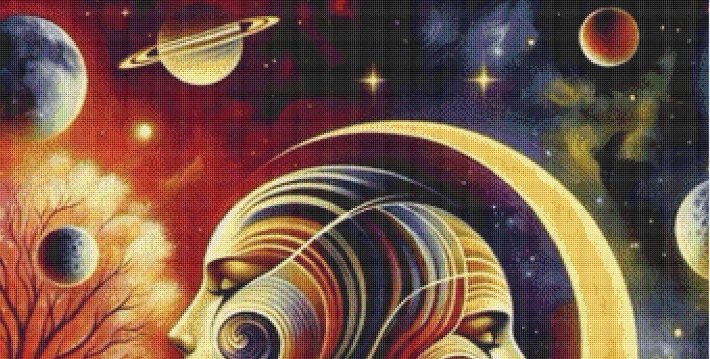 Gazing at The Cosmos counted cross stitch pattern by Ingrid Jean AI Art