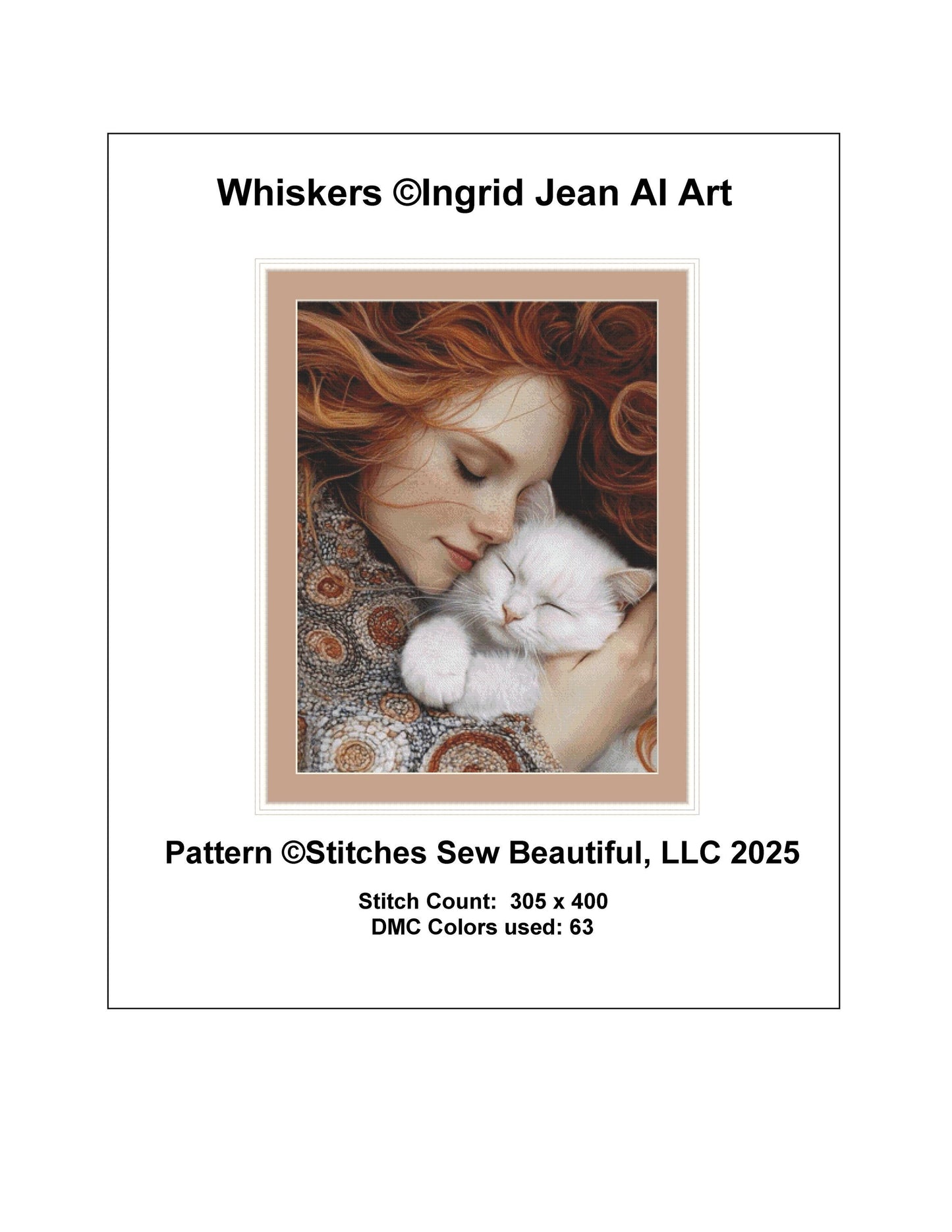 Whiskers counted cross stitch pattern by Ingrid Jean AI Art
