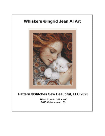 Whiskers counted cross stitch pattern by Ingrid Jean AI Art