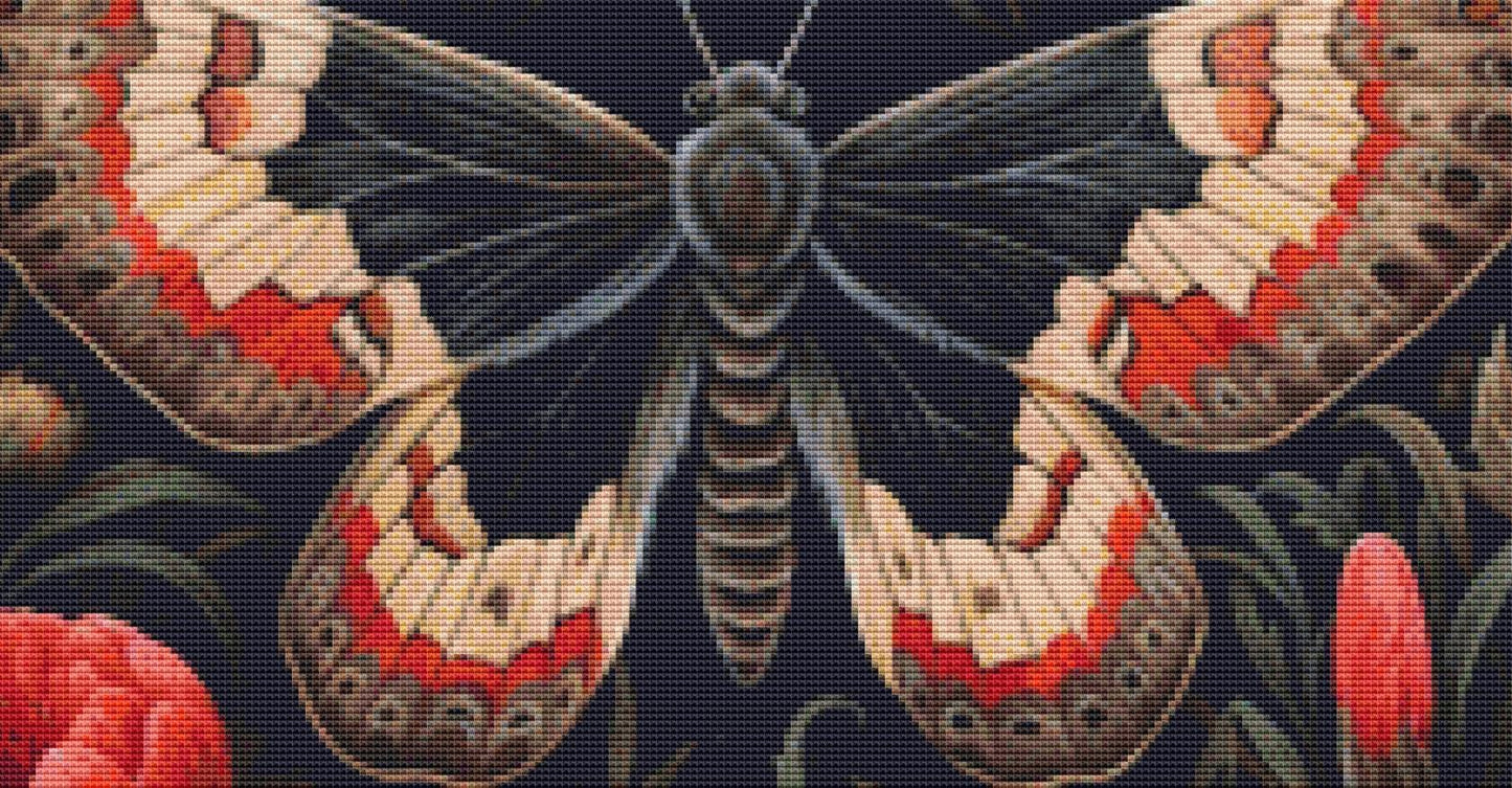 Gothic Botanical Moth counted cross stitch pattern by Dutch Lady Mystic Art