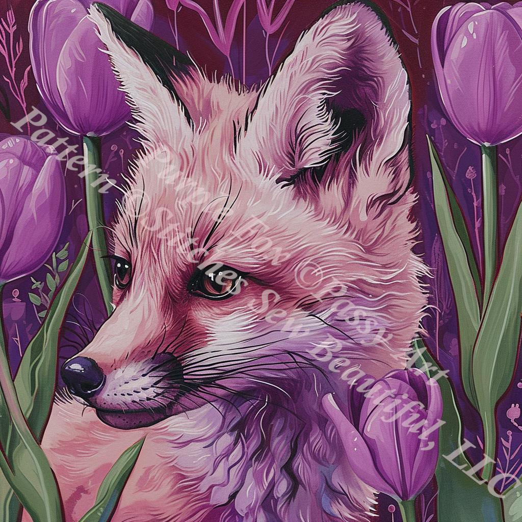 Purple Fox counted cross stitch pattern by Passy Art