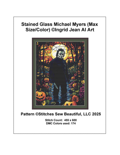 Stained Glass Michael Myers (Max Size/Color) counted cross stitch pattern by Ingrid Jean AI Art