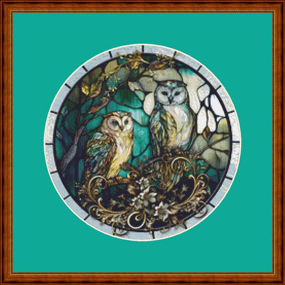 Stained Glass Owl 2 (Round) counted cross stitch pattern by Ivy Cottage Home