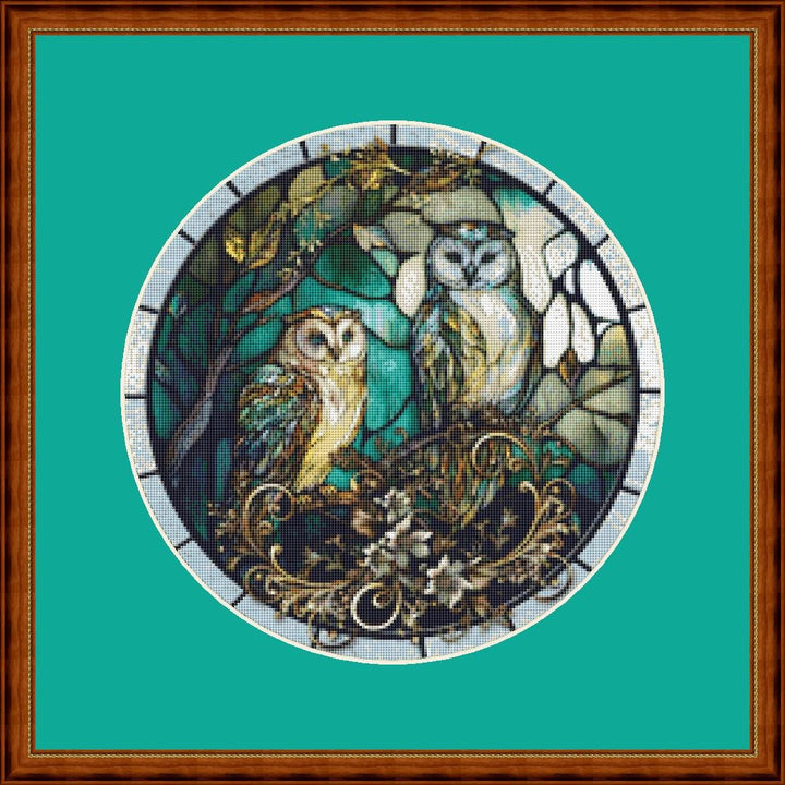 Stained Glass Owl 2 (Round) counted cross stitch pattern by Ivy Cottage Home