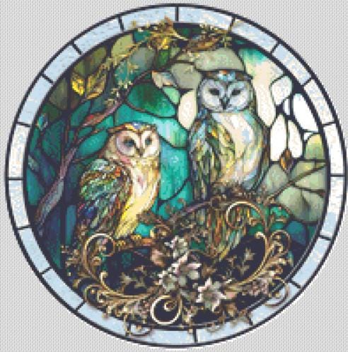 Stained Glass Owl 2 (Round) counted cross stitch pattern by Ivy Cottage Home