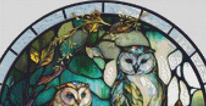 Stained Glass Owl 2 (Round) counted cross stitch pattern by Ivy Cottage Home