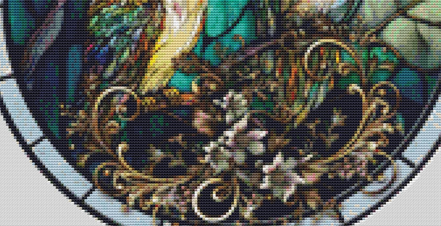 Stained Glass Owl 2 (Round) counted cross stitch pattern by Ivy Cottage Home