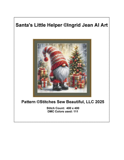 Santa's Little Helper counted cross stitch pattern by Ingrid Jean AI Art