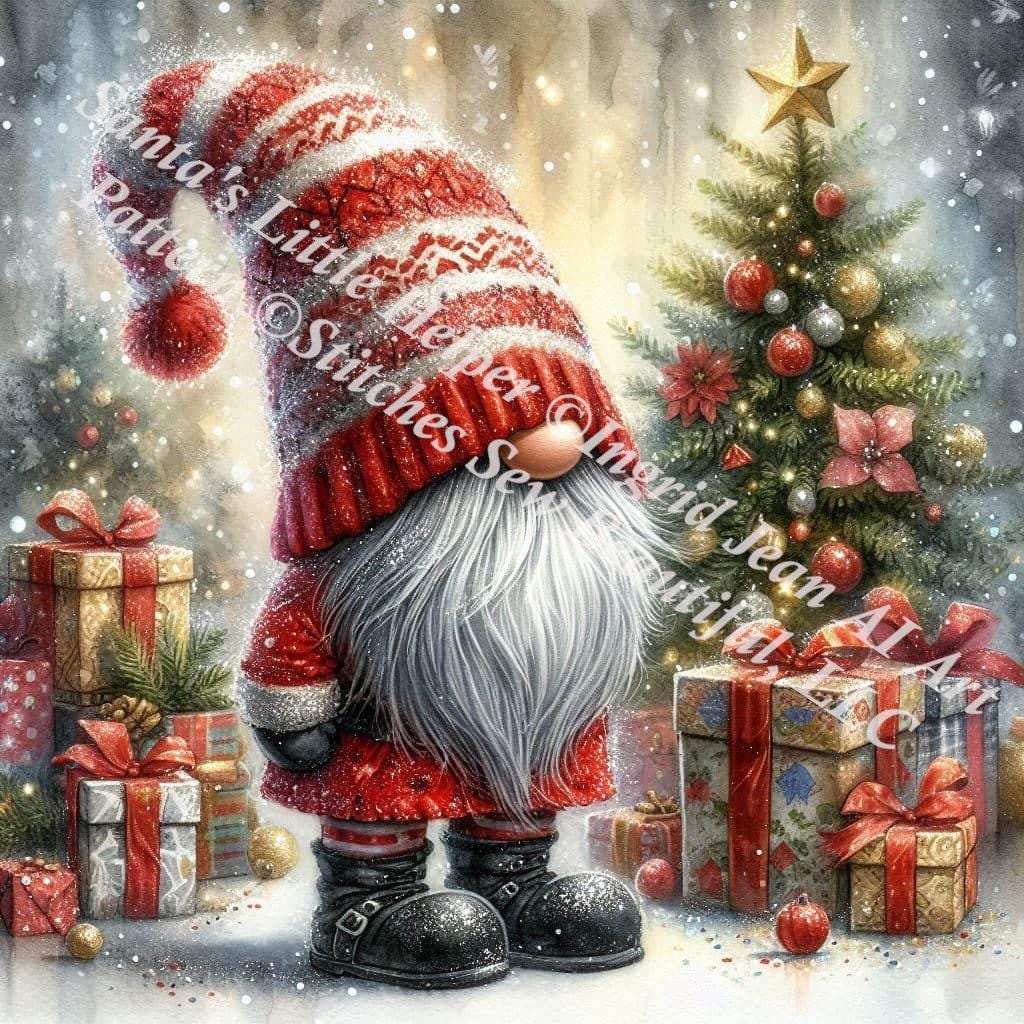 Santa's Little Helper counted cross stitch pattern by Ingrid Jean AI Art