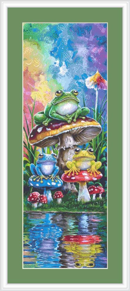 Three Little Frogs in the Pond counted cross stitch pattern by Eder Jose Rosa