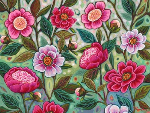 Peonies Galore counted cross stitch pattern by Peggy Davis/Porterfields Fine Art Licensing