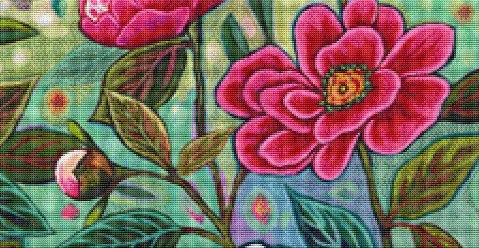 Peonies Galore counted cross stitch pattern by Peggy Davis/Porterfields Fine Art Licensing