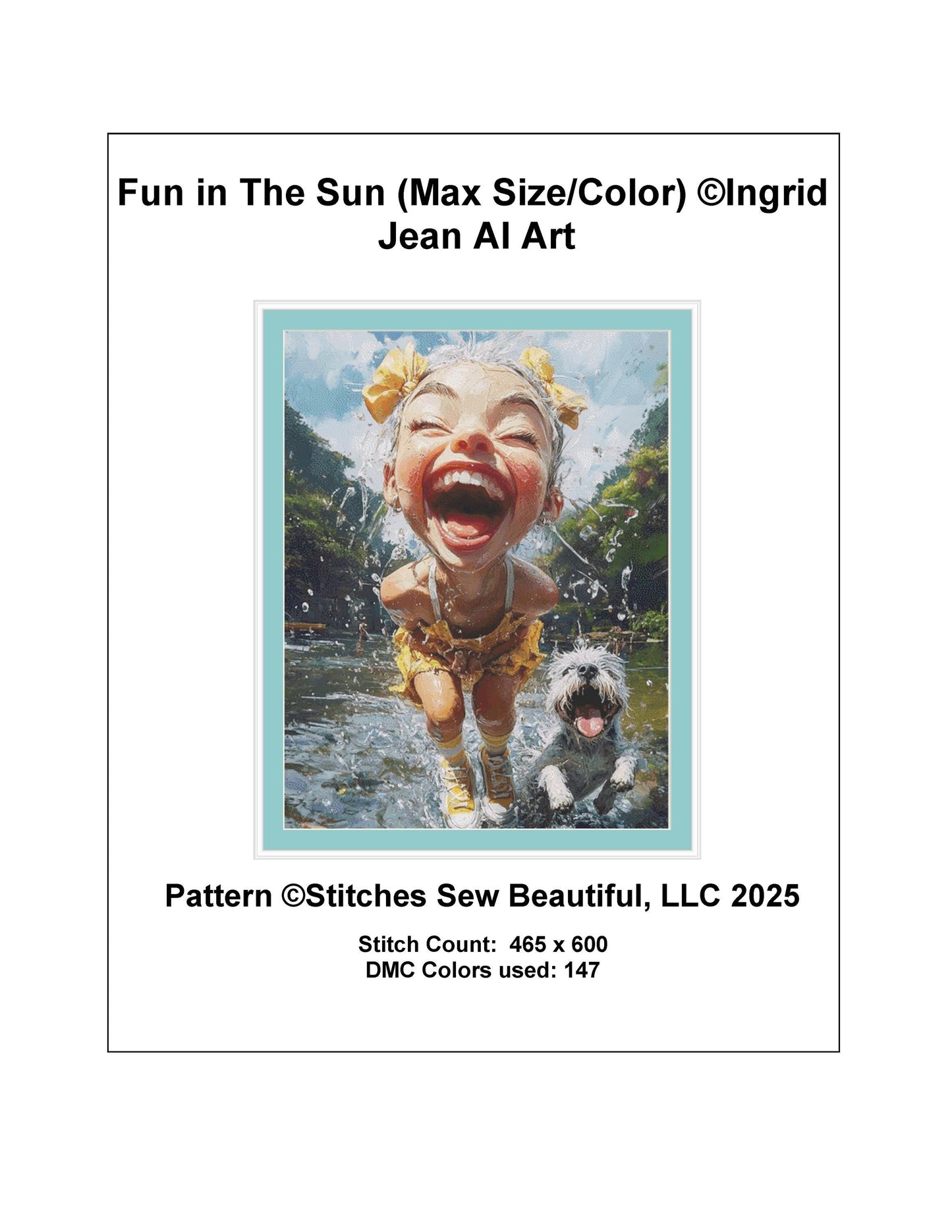 Fun in The Sun (Max Size/Color) counted cross stitch pattern by Ingrid Jean AI Art