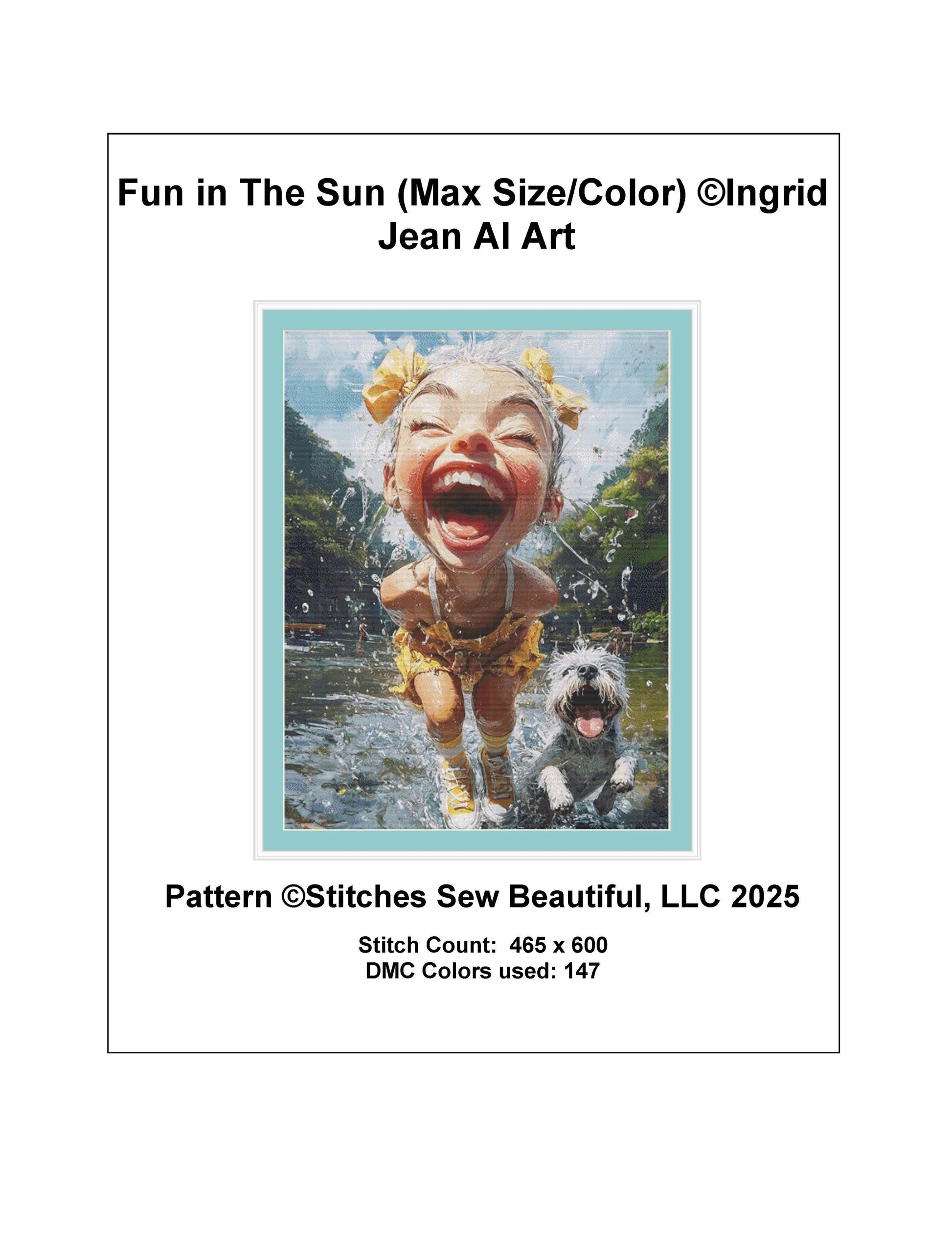 Fun in The Sun (Max Size/Color) counted cross stitch pattern by Ingrid Jean AI Art