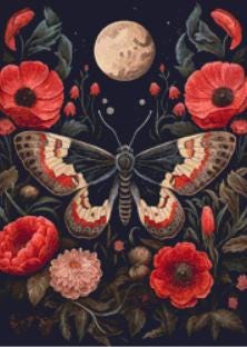 Gothic Botanical Moth (Small) counted cross stitch pattern by Dutch Lady Mystic Art