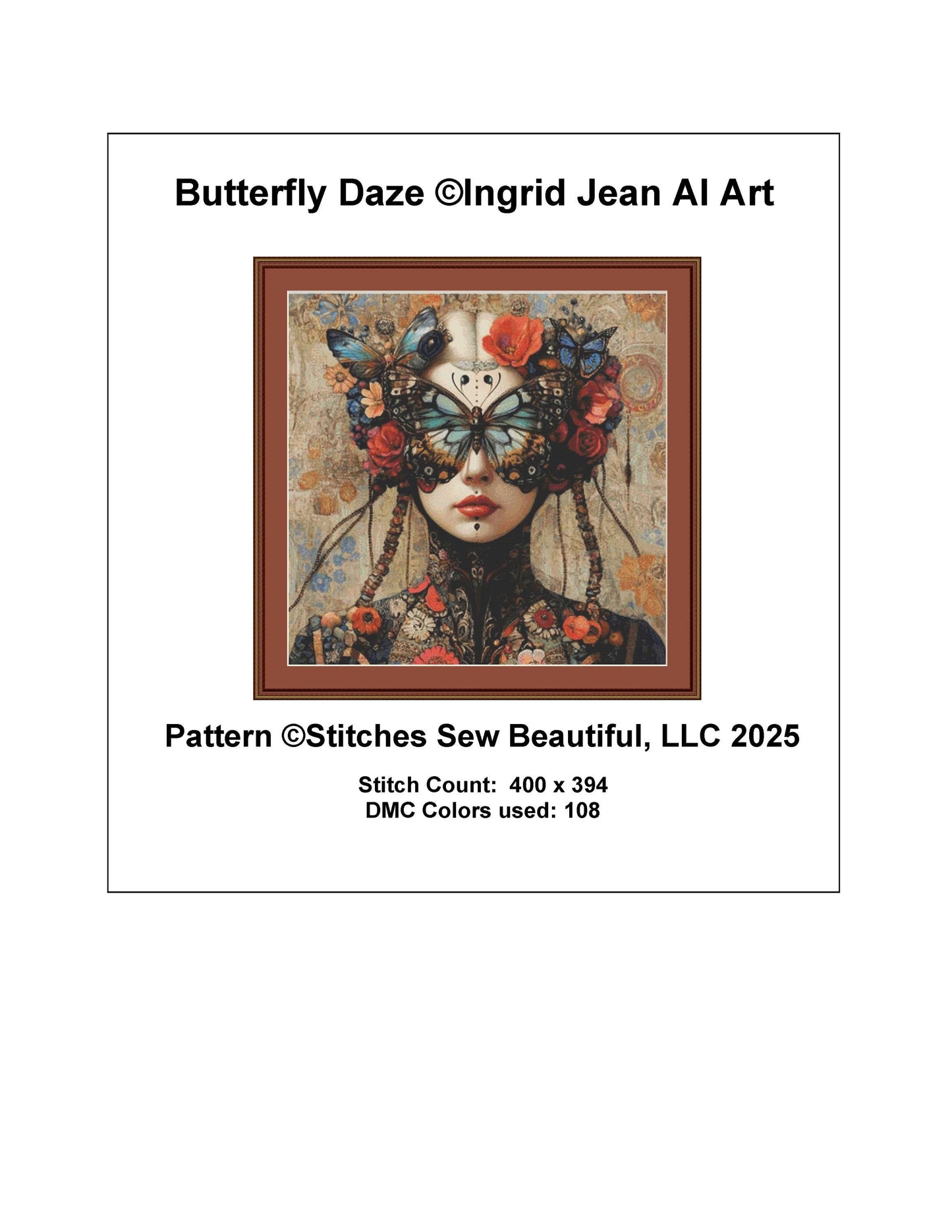 Butterfly Daze counted cross stitch pattern by Ingrid Jean AI Art