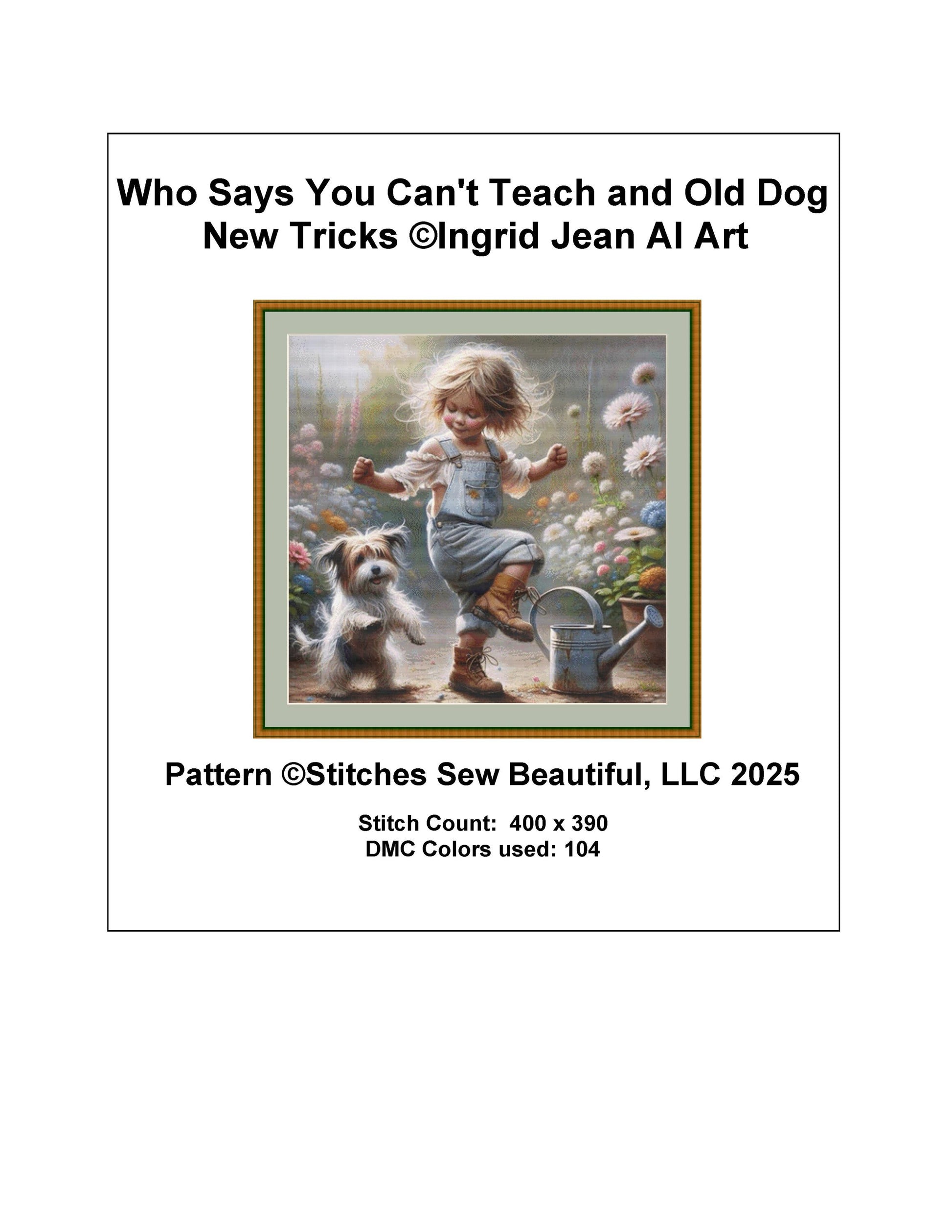 Who Says You Can't Teach an Old Dog New Tricks counted cross stitch pattern by Ingrid Jean AI Art