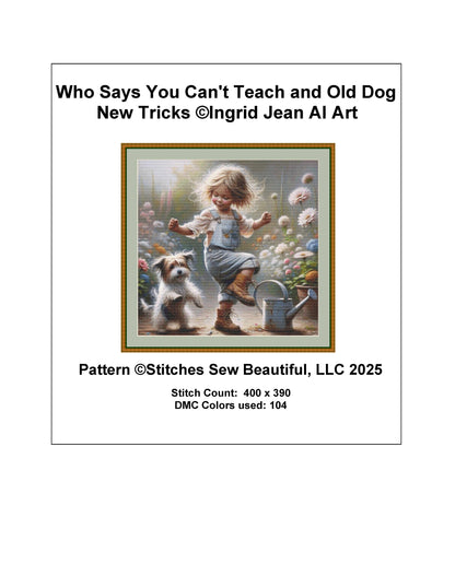 Who Says You Can't Teach an Old Dog New Tricks counted cross stitch pattern by Ingrid Jean AI Art