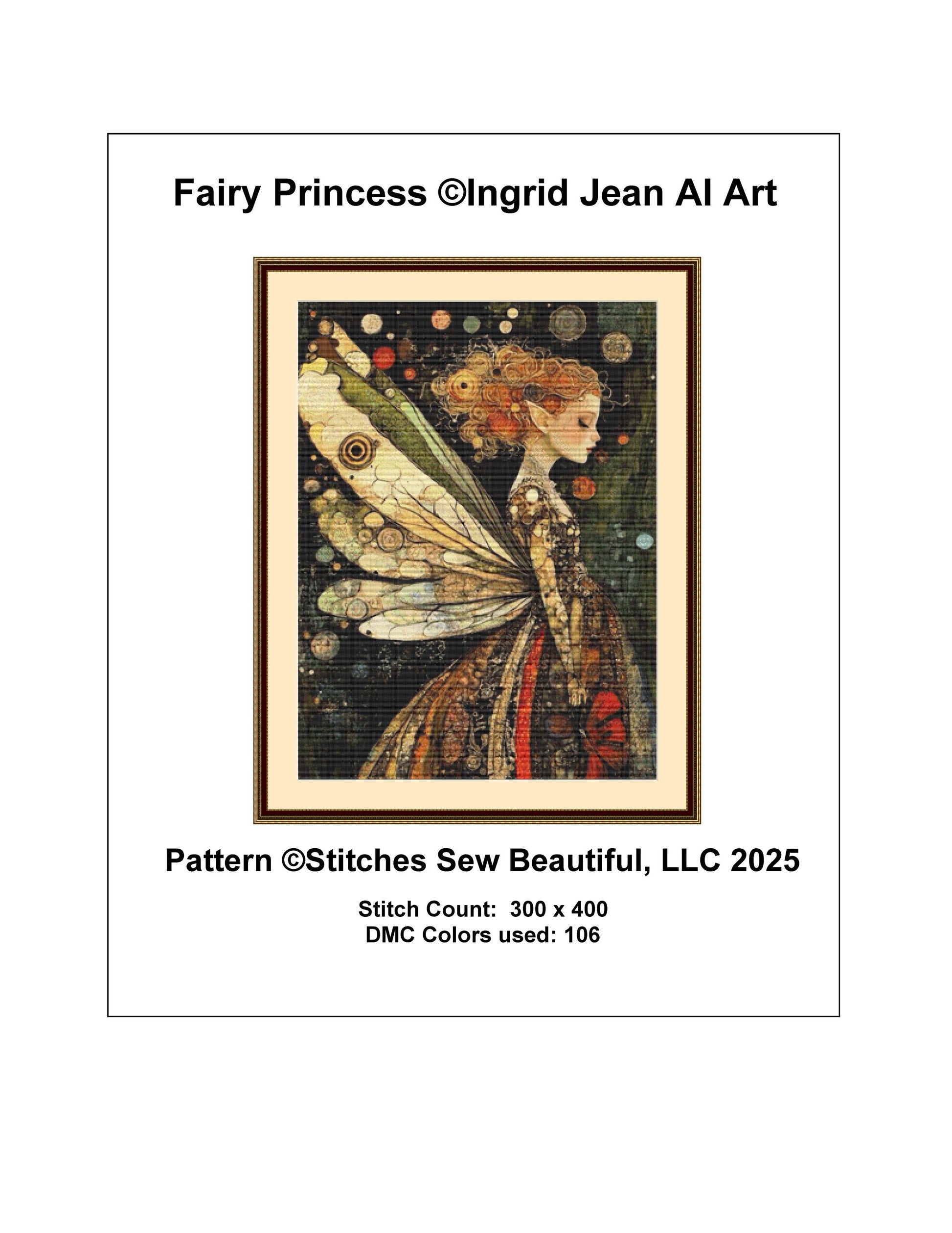 Fairy Princess counted cross stitch pattern by Ingrid Jean AI Art