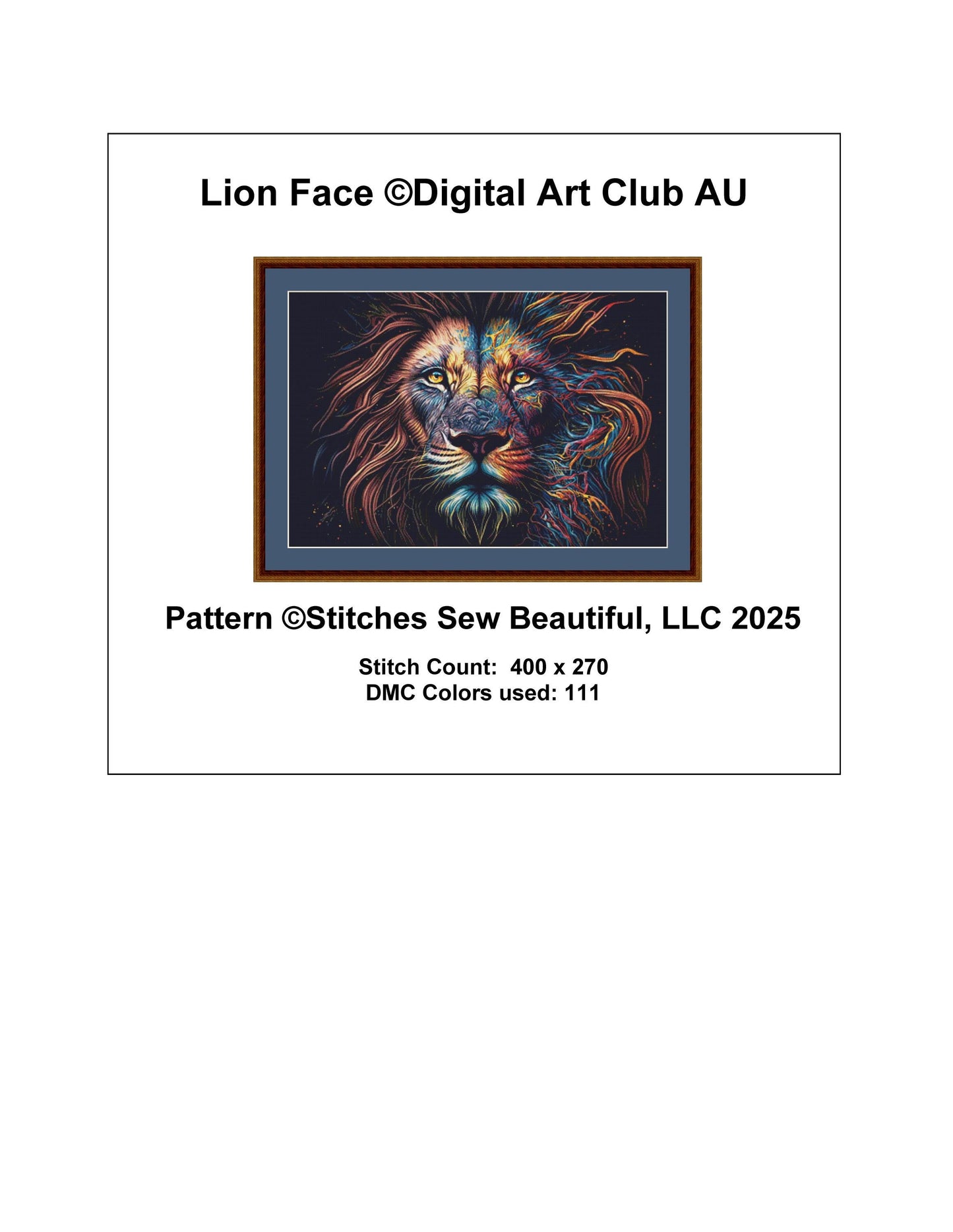 Lion Face counted cross stitch pattern by Digital Art Club AU