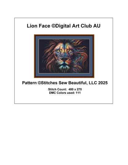 Lion Face counted cross stitch pattern by Digital Art Club AU