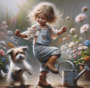 Who Says You Can't Teach an Old Dog New Tricks (Small) counted cross stitch pattern by Ingrid Jean AI Art